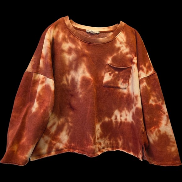 Pink Rose Tops - Pink Rose 1X Tie Dye Boxy Crew Neck Rust